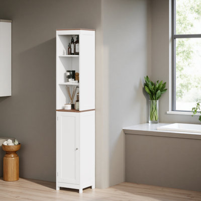Grande armoire de rangement pour salle de bain avec porte réversible, tour à linge autoportante avec tablettes ouvertes et armoire fermée, armoire de rangement étroite pour salle de bain, salle de lavage ou petits espaces