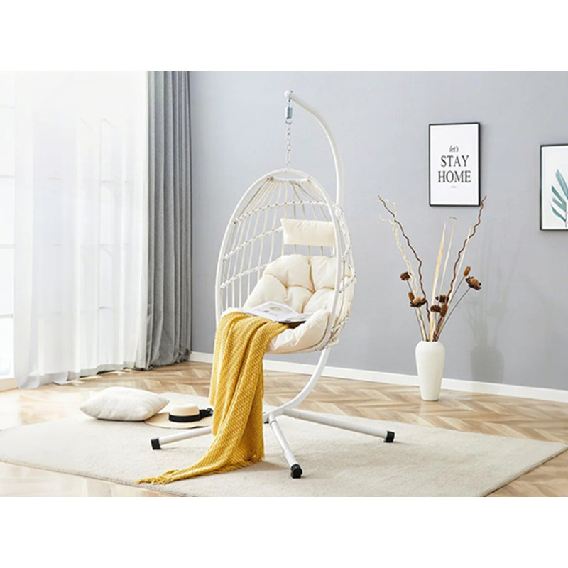 Chaise suspendue en fer robuste avec tissage en osier, Blanc