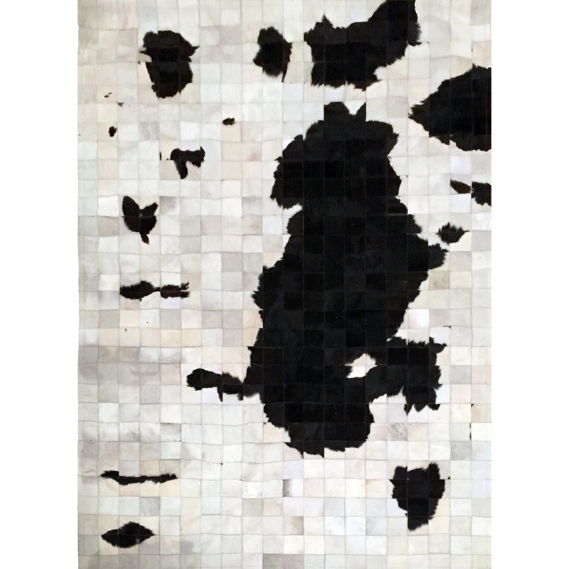 Black and White Abstract Cowhide Rectangle Rug