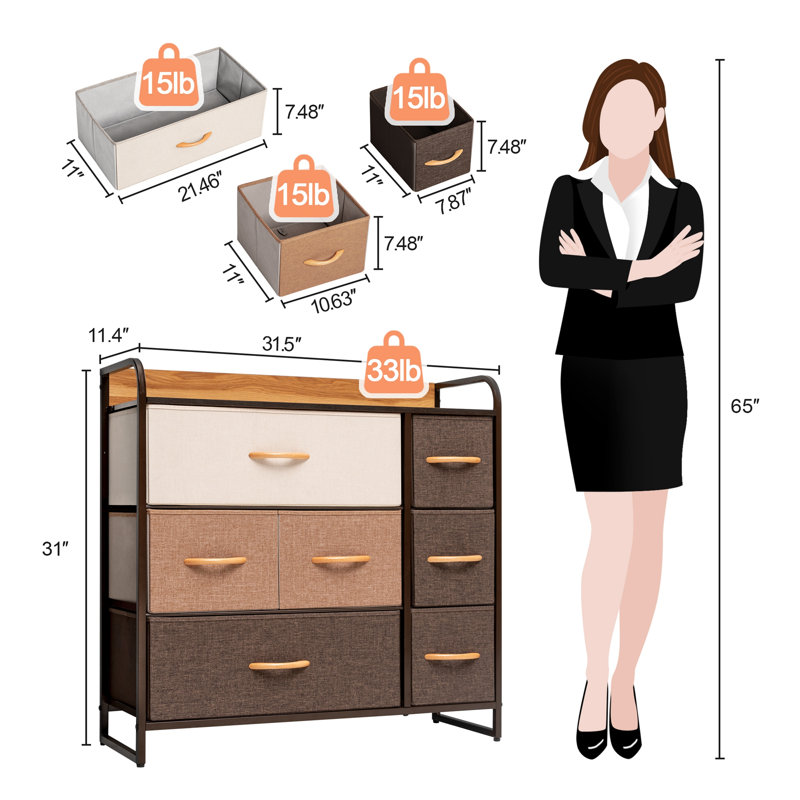 Commode 7 tiroirs Annyka, Brun / crème