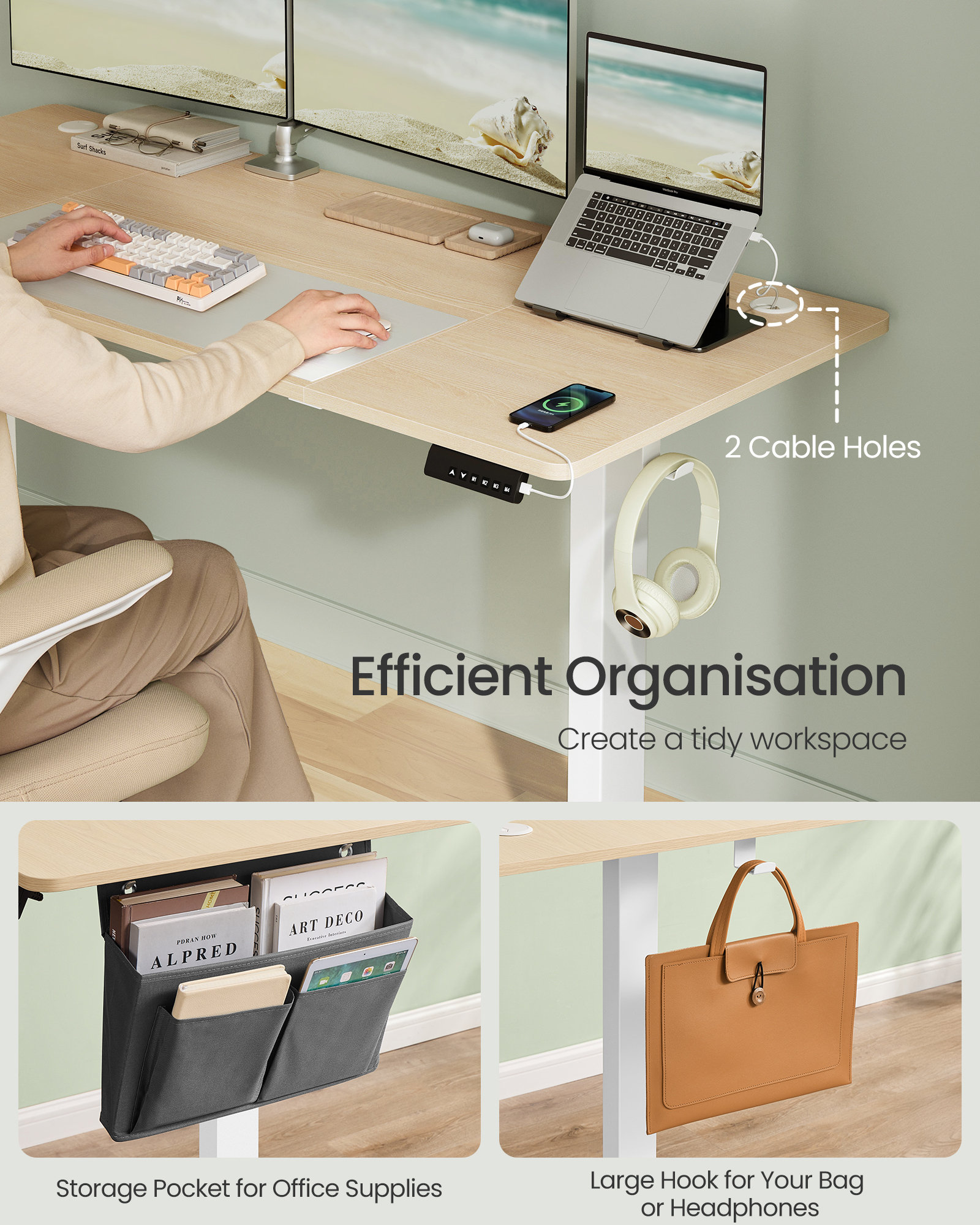 Inbox Zero Electric Standing Desk, Height Adjustable Desk, 180 X 80 Cm ...