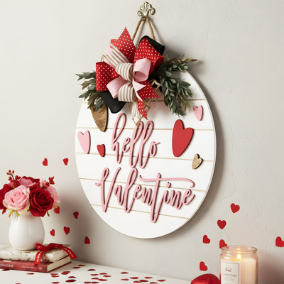 1 couronne de porte de la Saint-Valentin pour la décoration de la porte d'entrée, 11,8 x 11,8 pouces, décoration suspendue en bois pour la Saint-Valentin
