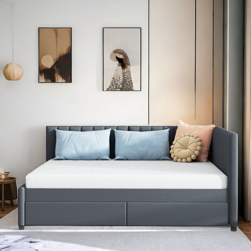 Kaydhen Upholstered Linen Daybed, Gray