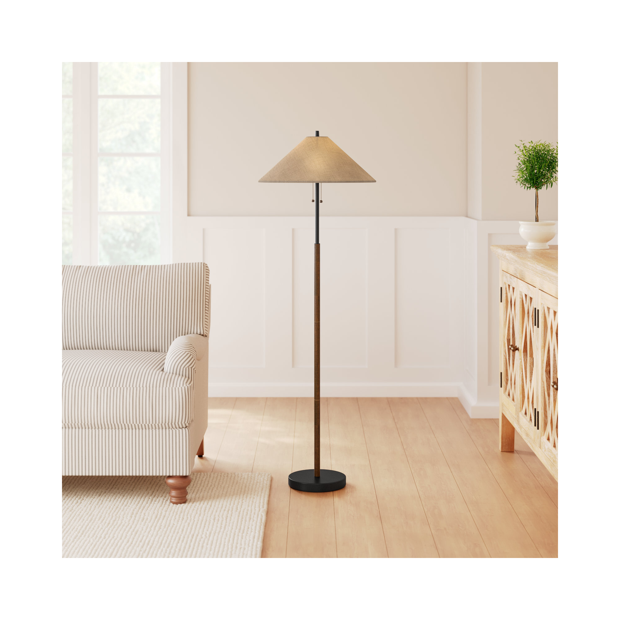 Florina 62'' Floor Lamp, Black, Light Brown