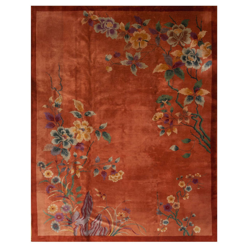Tapis rouge antique en laine Art Deco