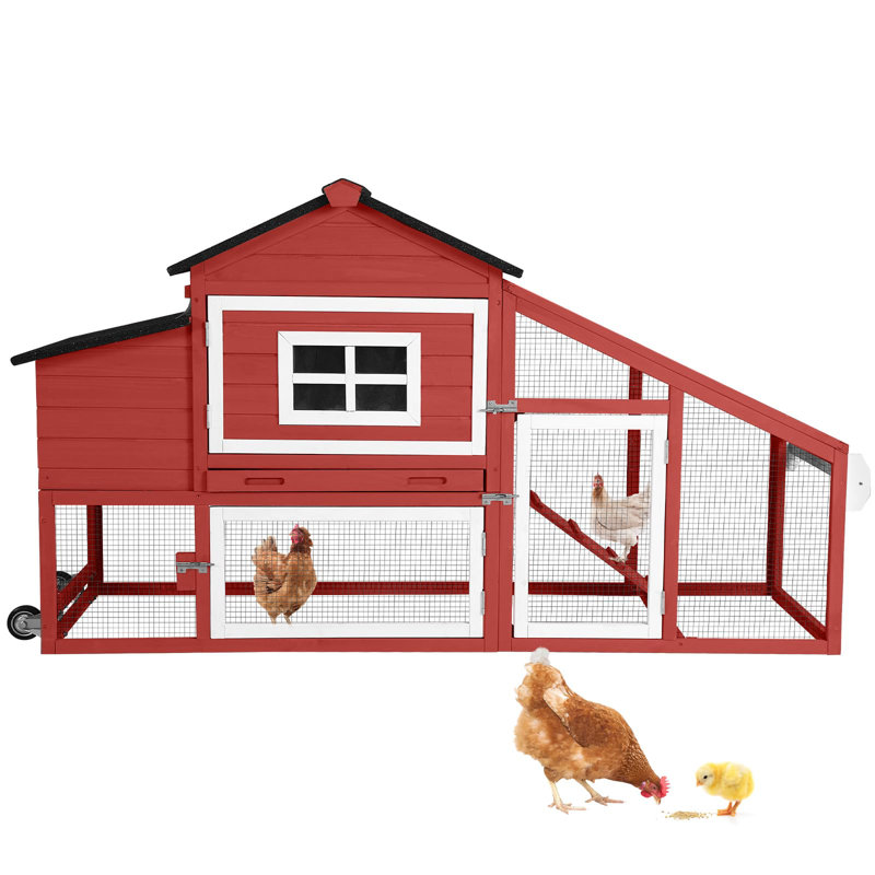 Mobile chicken coop w/ wheels, nest box, leakproof tray & uv-resistant roof "(78 chars), Rouge / Blanc