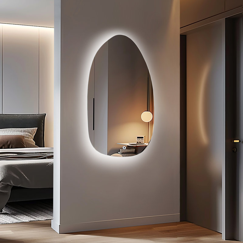 31'' H Asymmetrical LED Accent Wall Mirror, Modern Bathroom Vanity Mirror with Touch Sensor