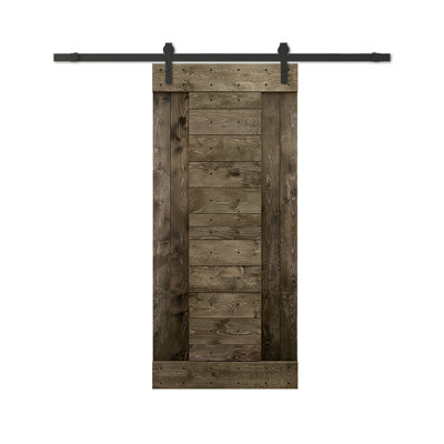 Porte de grange lambrissée peinte en bois et en métal avec trousse de quincaillerie d'installation