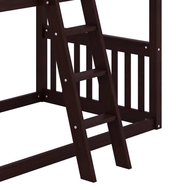 Twin Over Twin House Bunk Bed With Ladder, Espresso