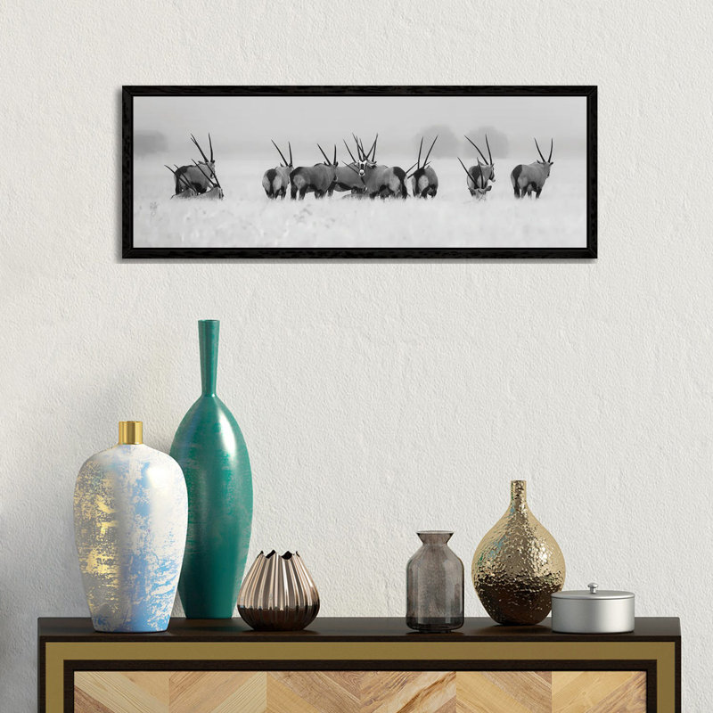Oryx In The Rain by Kirill Trubitsyn - Panoramic Print on Canvas, Black Framed, 30.48 cm H x 91.44 cm W