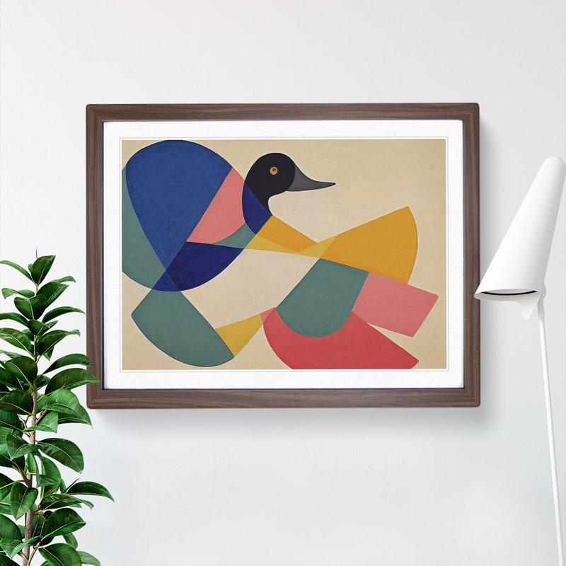 Inspirational Abstract Duck - Single Picture Frame Print, 46cm H x 64cm W x 2cm D, Walnut Framed