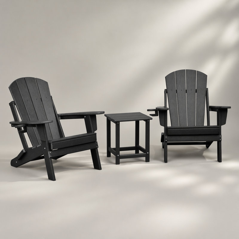 Ensemble de 2 chaises pliantes pour l'extérieur Adirondack et table, chaises de foyer en PEHD toutes saisons, conception ergonomique pour patio, terrasse, jardin, balcon