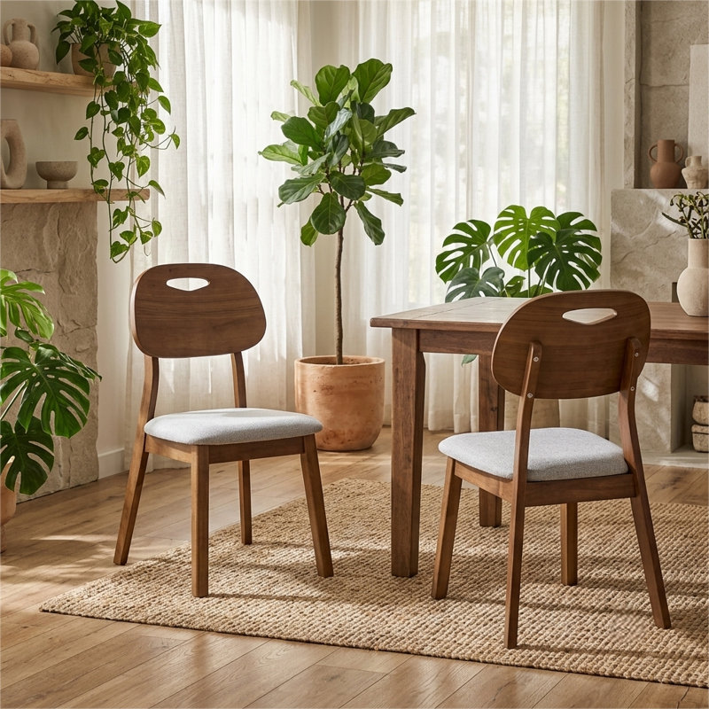Ensemble de 2 chaises de salle à manger en bois massif de style Mid-Century moderne, finition noyer avec siège rembourré personnalisable