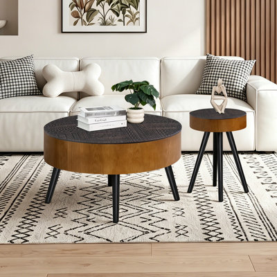 2-Piece Living Room Set,Vintage Coffee Table And Side Table Set