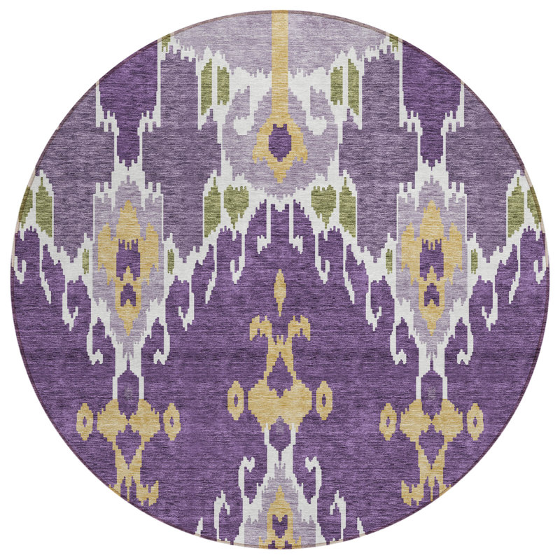 Washable Ikat Indoor / Outdoor Rug, Round 8'