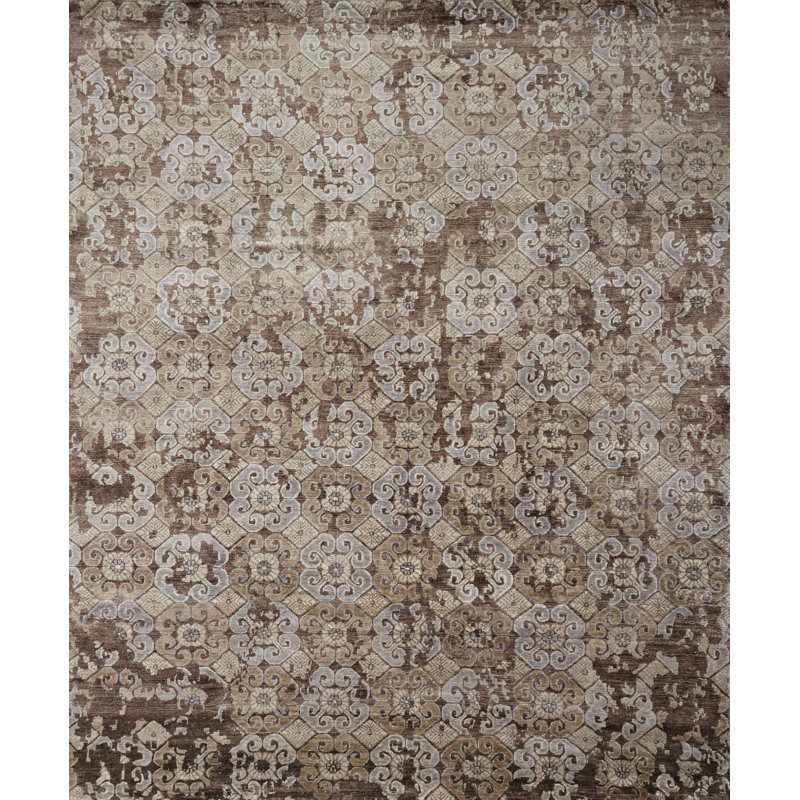 Hand Knotted Viscose Geometric Indoor Rug, Rectangle 8'6" x 11'6"