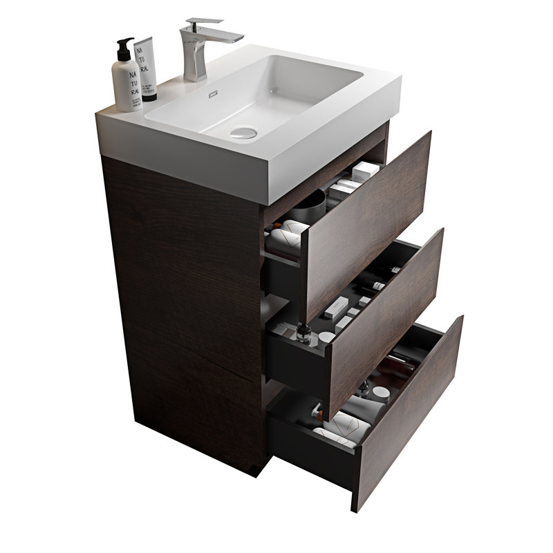 Meuble-lavabo sur pied simple Rosemont, Noyer, Blanc