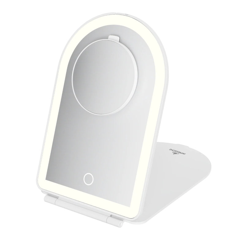 Miroir de voyage à DEL avec miroir grossissant 10X et housse de protection Impressions, 8,03 po x 5,2 po, Rose
