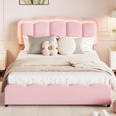 Bed Frame, Upholstered Platform Bed Frame with LED Lights
