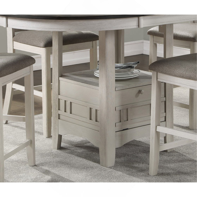 Table de salle à manger à hauteur de comptoir avec rallonge et plateau de rangement de style traditionnel blanc antique et brun rosé