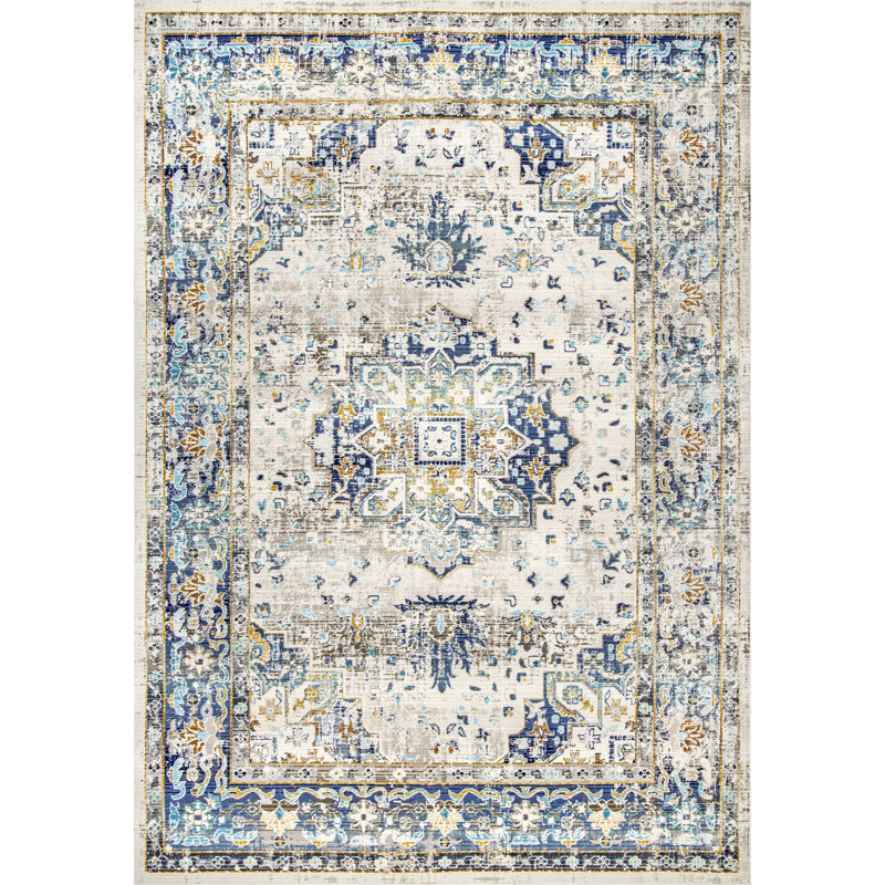Tapis oriental bleu / beige Brearly, Rectangle 4 pi x 6 pi