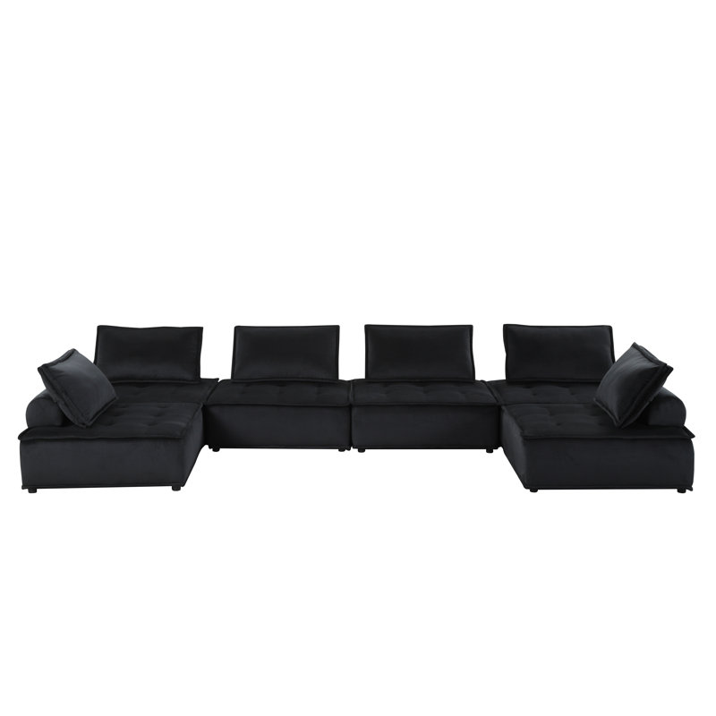 Charmie Velvet U-Shaped Sectional Symmetrical, Black 