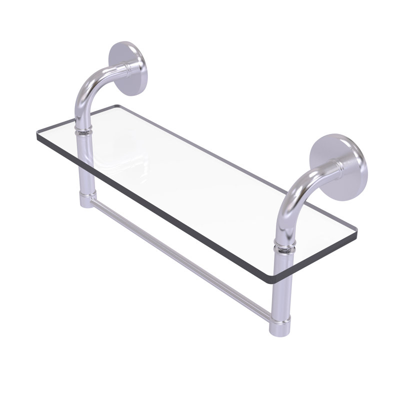 Tioga Bracket Shelf with Towel Bar, Satin Chrome, 8" H x 16" W x 5" D