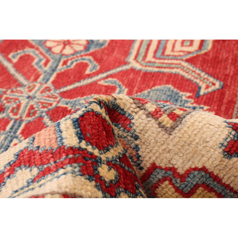 Tapis rouge en laine noué à la main de conception unique 4 pi 2 po x 6 pi 2 po nouvel âge Acherman