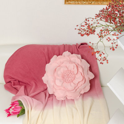 3D Peony Flower Accent Pillow Handmade Cushion Appliqued Decorative Throw Pillow Cover & Insert 14in