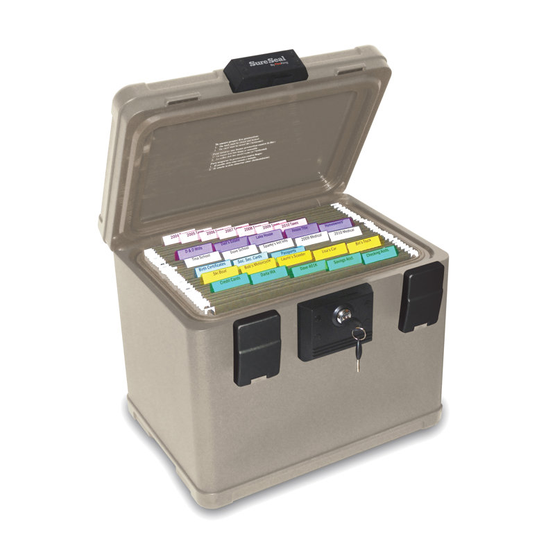Taupe 0.6 CuFt Waterproof Fireproof Chest with Key Lock