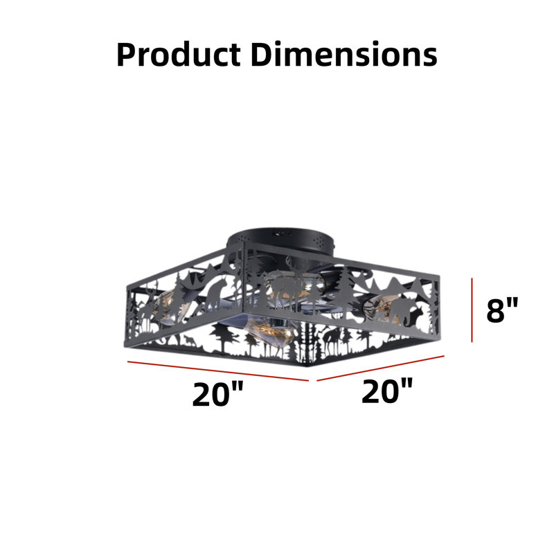 20-Inch Square Matte Black Recessed Ceiling Fan With Remote Control, Suitable For Bedrooms Or Living Rooms. Bulb Sold Separately.