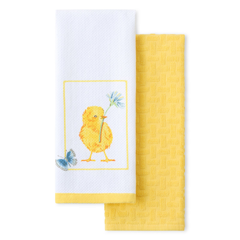 FIESTA Easter Bunny Kitchen Towels 2-Pack Set,, 16"x28", Yellow