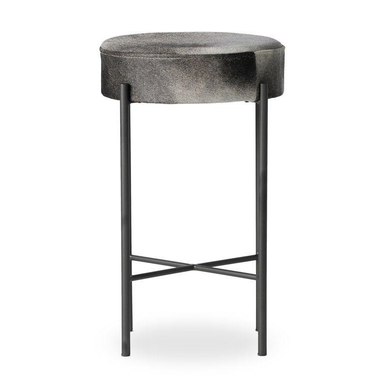 Tabouret de bar et de comptoir Eugenia, Tabouret de comptoir (siège d'une hauteur de 26 p, Peau mouchetée - noir et blanc