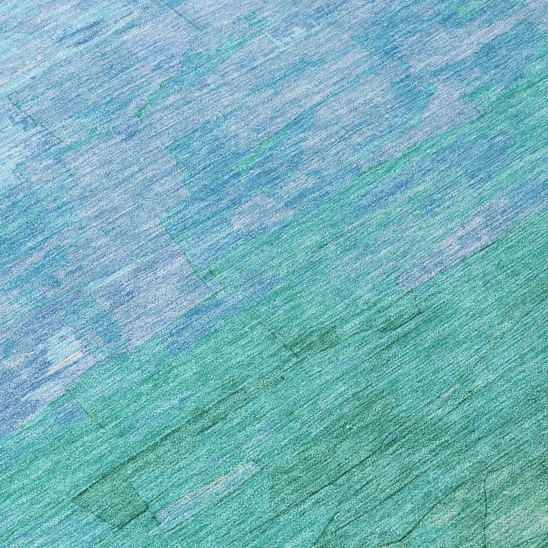 Large Teal and Green Synthetic Washable Striped Rug