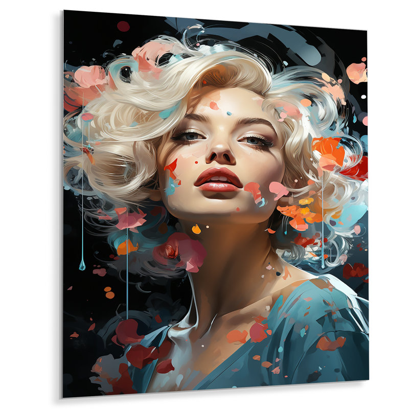 Bleu et noir Marilyn Monroe Glamour Portrait III - art en métal tendance, H 20 po x l 12 po x P 1 po