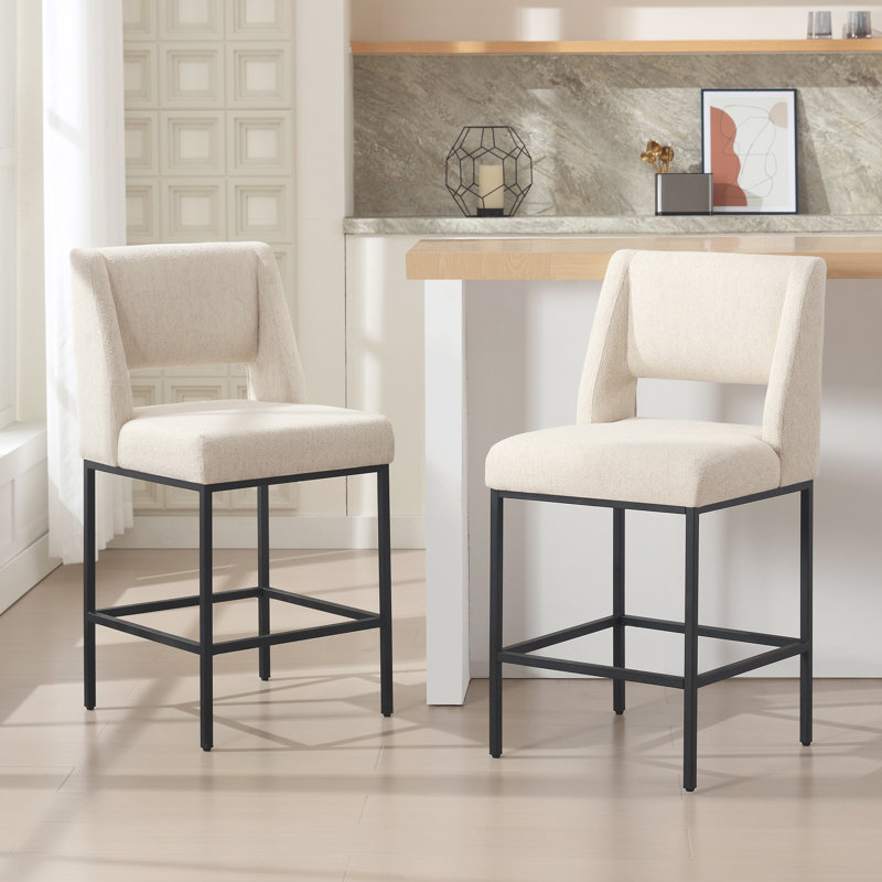 Tabouret de comptoir en lin 26,4 po avec structure en métal Jenie, Lin beige