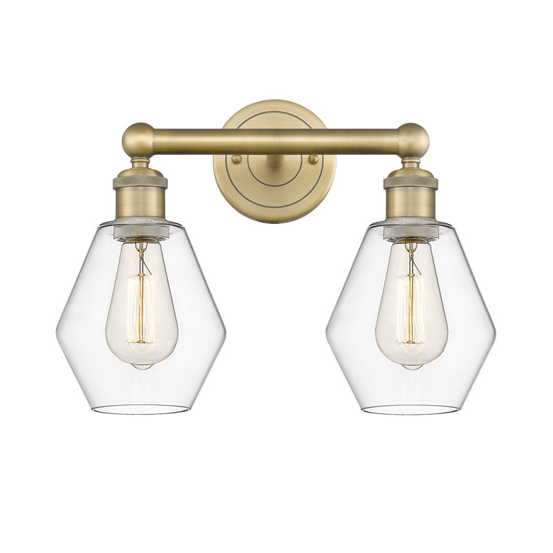 Gabbie 15" W 2-Light Steel and Glass Vanity Light, Clear, Brushed Brass