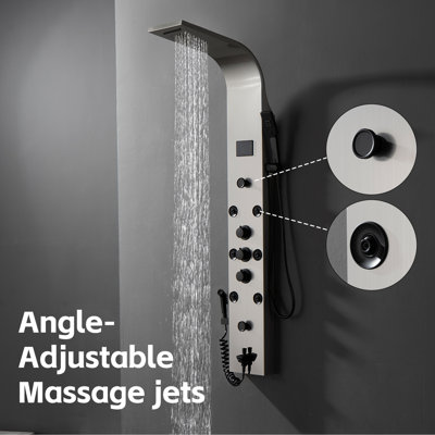 Double système de panneau de douche à pluie à 8 jets 5-en-1 avec pomme de douche en cascade et baguette de douche avec lumière DEL