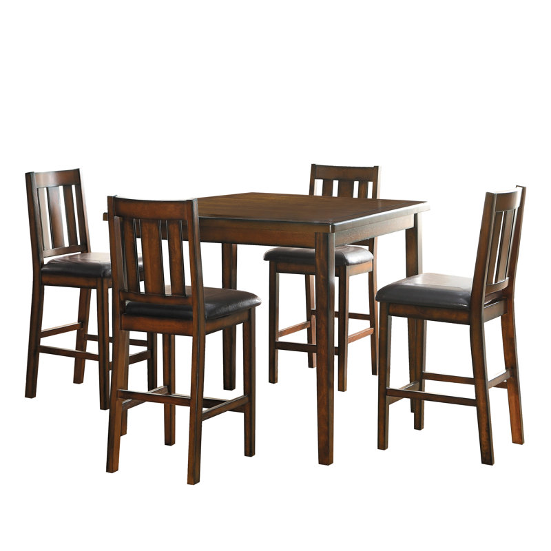 Chet Transitional Counter Height Dining Set with Espresso Finish & Black Upholstered Chairs – Seats 4