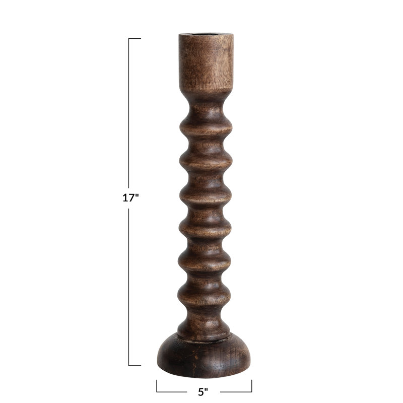 Hand-Carved Walnut Wood Tabletop Taper Candle Holder