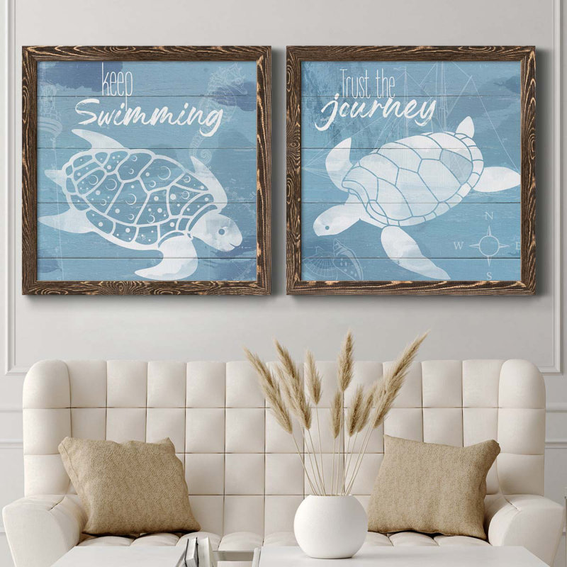 Keep Keep - Ensemble de 2 impressions sur toile encadrées, H 27,5 po x l 55 po x P 1,5 po, Cadre noyer