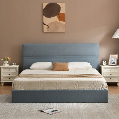 Upholstered Platform Bed with Hydraulic Lift Storage, Padded Headboard, No Box Spring Needed
