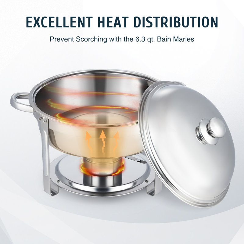 Stainless Steel 5 Quarts Round Chafing Dish Set with Lids