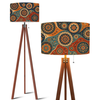  Tripod Standing Lamp Whimsical Underwater Scene Seahorses Jellyfish Whale Whale Remote Controlled Dimmable LED Floor Lamp with Beech Wood Legs & Detachable Linen Shade for Farmhouse Apartment Living Room and Bedroom