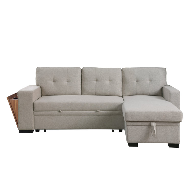 Upholstered L-Shaped Sectional Reversible, Gray Linen Blend