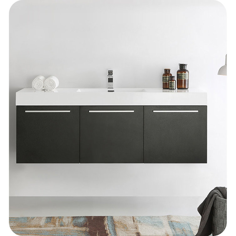 Vista 59 Inch Wall Mount Floating Single Sink Bathroom Vanity Base Only - Top and Sink Not Included