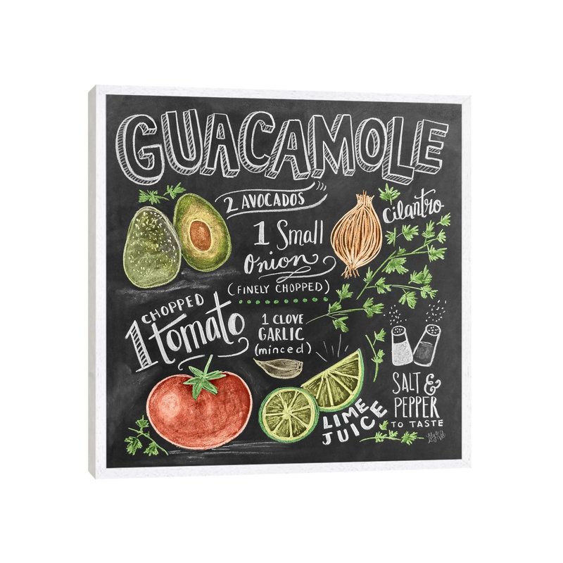 Guacamole Recipe - Print on Canvas, 45.72 cm H x 45.72 cm W, White Framed