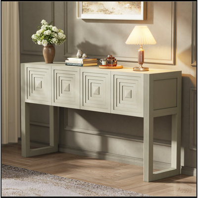 Console géométrique sculptée avec 3 tiroirs à fermeture en douceur, pieds cannelés, canapé d'entrée pour salon, brun clair