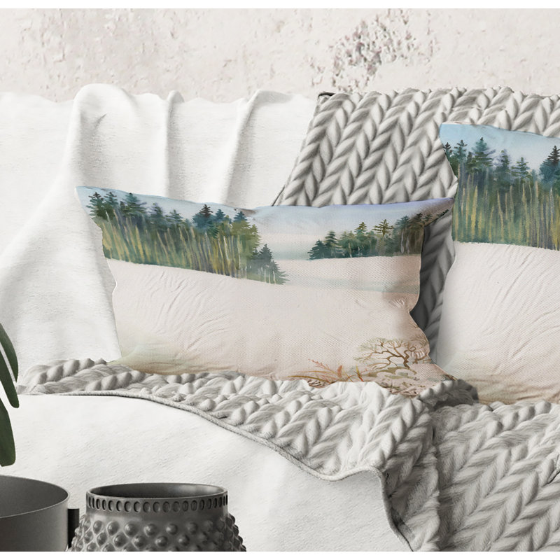 Rectangle, forêt de pins dans un paysage d'hiver enneigé - Coussin décoratif traditionnel