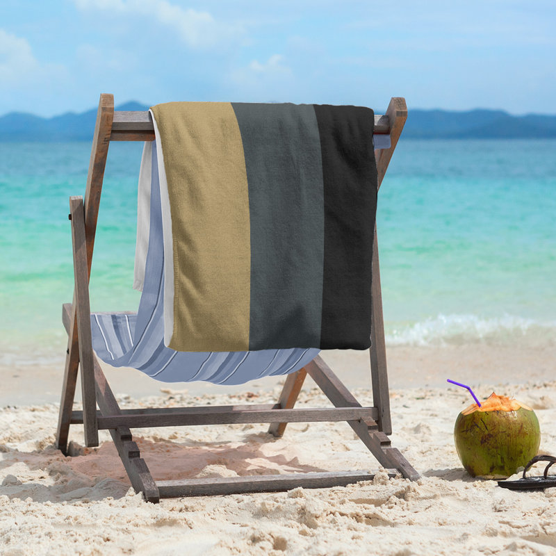 Lightweight Beach Towel, Poly/Cotton, Gold/Steel Gray/Black